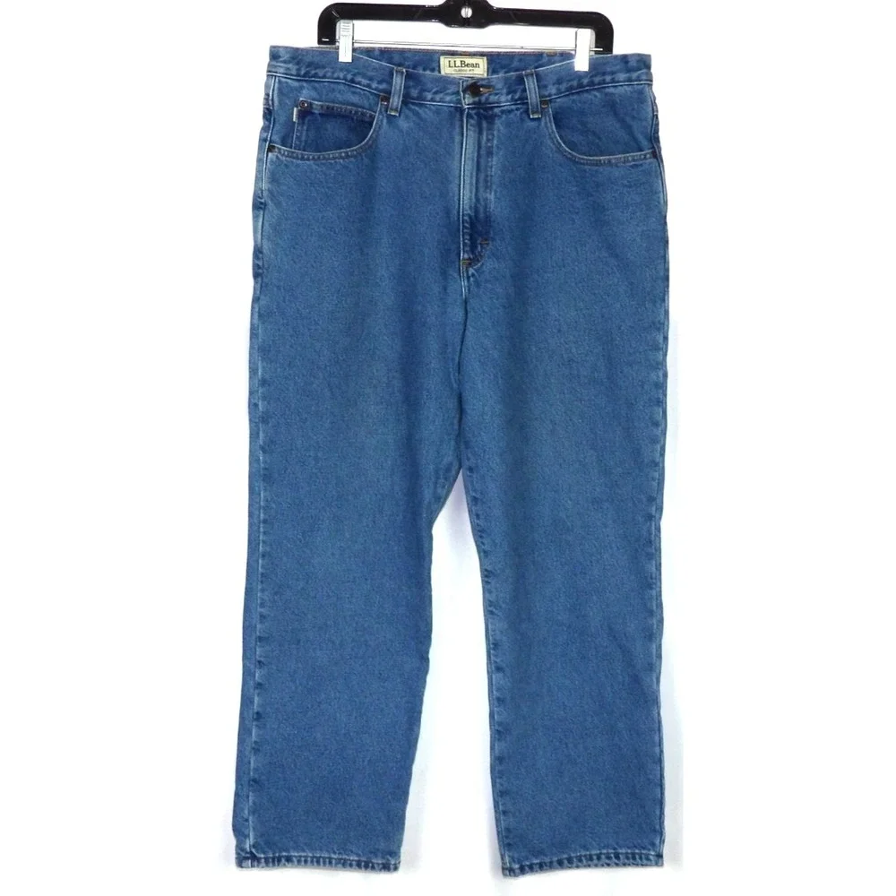 L.L. Bean 100% Cotton Flannel Lined Straight Leg Denim Jeans Men's 37 X 29